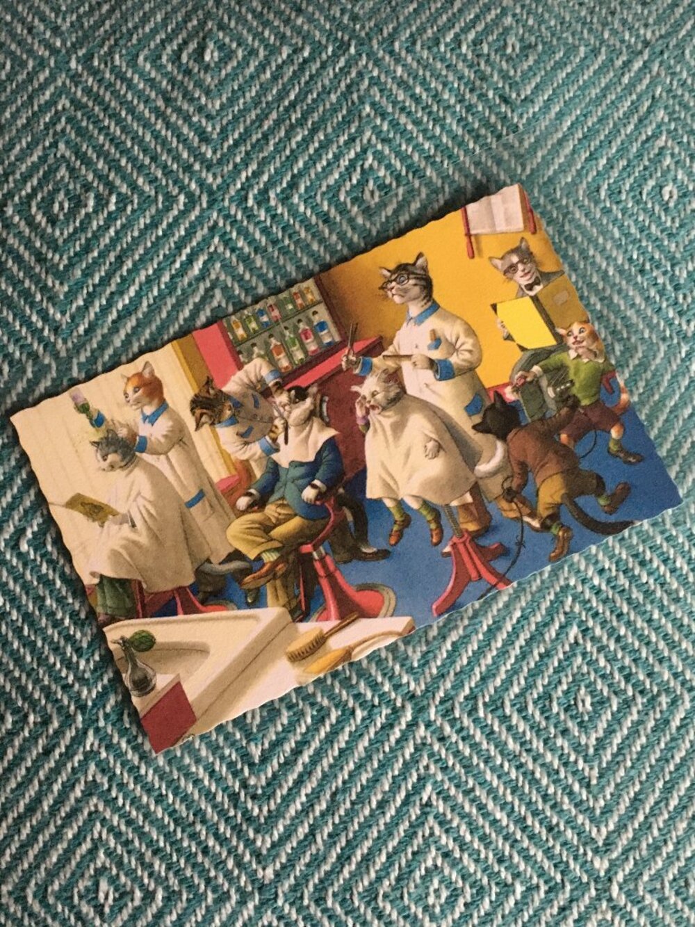 Vintage Alfred Mainzer Anthropomorphic Barber Shop Cats Postcard